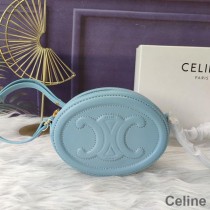 Celine Mini oválna taška z hladkej teľacej kože s Cuir Triomphe Sky Modrá