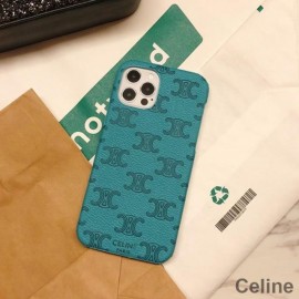 시그니처 프린트 블루 가죽 소재의 셀린느 Triomphe 아이폰 케이스