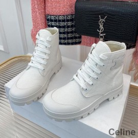 Celine Patapans sznurowane buty damskie płócienne z naszywką Triomphe białe