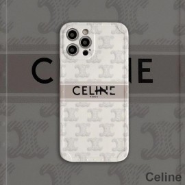 Etui na iPhone'a Celine Triomphe z silikonu z monogramem i podpisem w kolorze białym