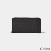 Cartera grande Celine con cremallera en lona Triomphe Negro