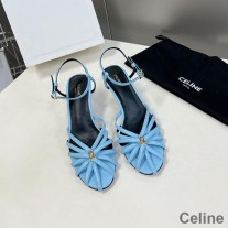 Celine Triomphe Sandalias Mujer Piel De Becerro Con Correa En El Tobillo Azul Cielo