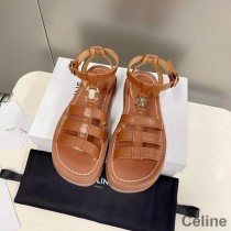 Celine Clea Triomphe Gladiator Chunky Sandalias Mujer Piel De Becerro Con Correa En El Tobillo Marrón