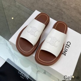 Celine Clea Triomphe Chanclas Con Plataforma Mujer Piel De Becerro De Curtido Vegetal Marrón/Blanco