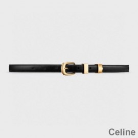 Cinturón occidental pequeño Celine de piel de becerro lisa negro/dorado