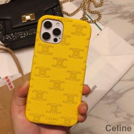 Funda para iPhone Celine Triomphe de cuero con estampado de firma Amarillo