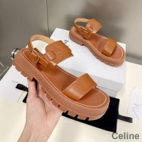 Celine Clea Triomphe Platform Sandals Women Calfskin With Ankle Strap Brown