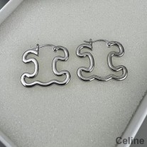 Celine Triomphe Frame Large Earrings In Brass Silver