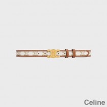 Celine Medium Triomphe Belt In Triomphe Canvas and Calfskin White