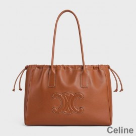Celine Cabas Drawstring Bag In Smooth Calfskin With Cuir Triomphe Brown