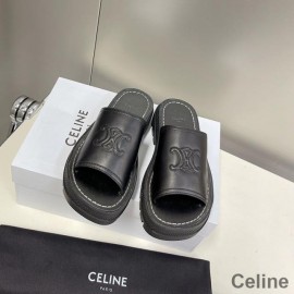 Celine Clea Triomphe Platform Slides Women Vegetable Tanned Calfskin Black