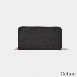 Celine Large Zipped Wallet In Triomphe Canvas Black