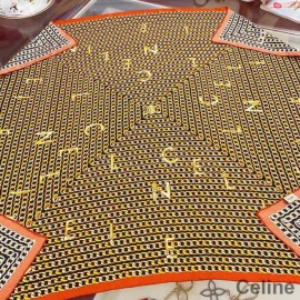Celine Spiral Bandana Scarf 90 In Silk Twill Black/Yellow