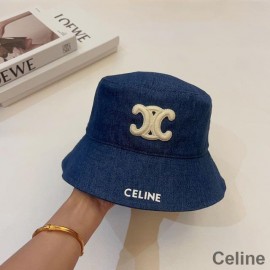 Celine Triomphe Bucket Hat In Denim Union Wash With Signature Blue