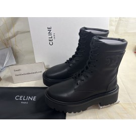 Celine Bulky Lace-up Boots Women Calfskin With Triomphe Black