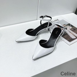 Σελίν Kitten Slingback Γοβάκια Γυναικείο δέρμα μοσχαριού με μεταλλικό λευκό δάχτυλο