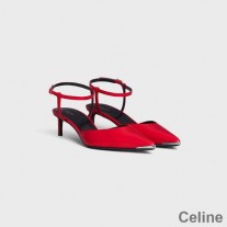 Celine Kitten Slingback Pompen Dames Kalfsleer Met Metalen Neus Rood