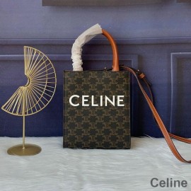 Celine Mini Verticale Cabas Tas In Triomphe Canvas Met Celine Print Zwart