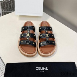Celine Tippi Platform Slides Dames Kalfsleer Met Triomphe Signature Zwart