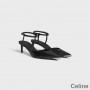Celine Kitten Slingback Pompen Dames Kalfsleer Met Metalen Neus Zwart
