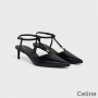 Celine Kitten Slingback Pompen Dames Kalfsleer Met Triomphe T-bar Strap Zwart