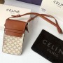 Celine telefoonhoesje in Triomphe canvas en caflskin wit/bruin