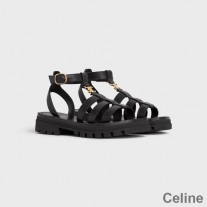 Celine Clea Triomphe Gladiator Chunky Sandaler Dame Kalveskinn Med ankelstropp Svart