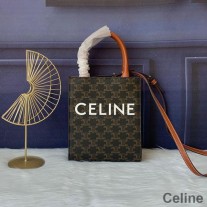 Celine Mini Vertikal Cabas Bag I Triomphe Lerret Med Celine Print Svart