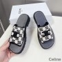 Celine Clea Triomphe Platform Slides Triomphe Dame-stemplet lerret og kalveskinn svart/hvitt
