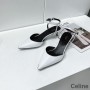 Celine Kattunge Slingback Pumper Dame Kalveskinn Med Metal Toe Hvit